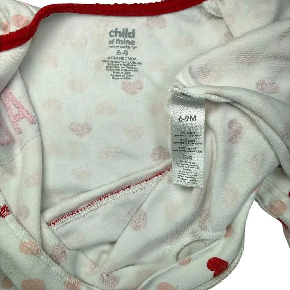 Carters Footie Sleeper Pajamas Baby Girl Hearts White Red 9 Months